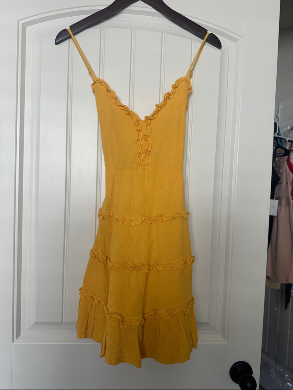 Forever 21 Mustard Yellow Ruffled Spaghetti Strap Mini Dress